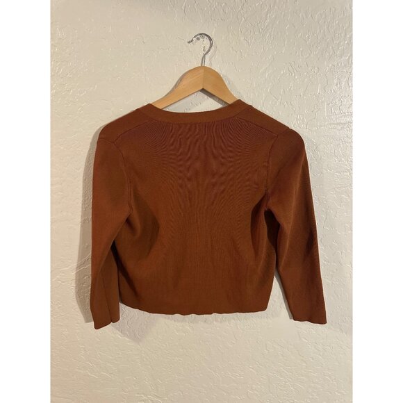Y Alexis Burnt Orange V Neck Four Button Cropped Ribbed Petal Cardigan - Picture 11 of 11